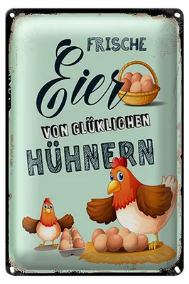 Produktbild von Blechschild Hinweis 20x30cm Frische Eier von glücklichen Hühnern