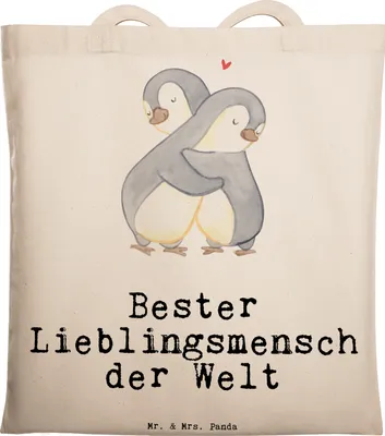 Produktbild von Mr. & Mrs. Panda Tote Bag Pinguin Bester Lieblingsmensch der Welt - Transparent - Geschenk, Jutebeutel, Tasche, Einkaufstasche, Laptoptasche, Geschenkidee, Mama, Papa