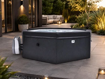 Produktbild von Outdoor Whirlpool 6 Personen GardWell Unos Aufstellbecken 193 cm achteckig Anthrazit Weiß mit 90 Luftdüsen