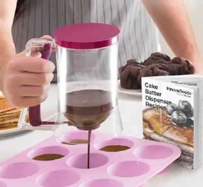 Zdjęcie produktu dla Dozownik do ciastek Innovagoods Dozownik z pojemnikiem na przepisy, przezroczysty/różowy