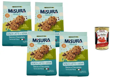 Produktbild von Italian Gourmet Privolat, Kekse mit Schokotropfen – 4 x 290 g, ohne Milch & Eier, laktosefrei, Weizenkekse mit Schokolade, ideal zum Frühstück & Snack + Italian Gourmet Polpa