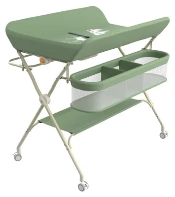 Immagine prodotto di Tavolino fasciatoio pieghevole e portatile, con rotelle, dimensioni 75 x 68 x 83–91 cm, colore verde