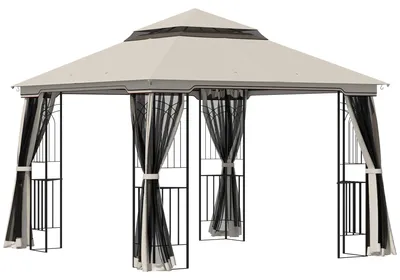 Produktbild von Gartenpavillonmitdoppeldachpavillongartenzeltfestzeltpartyzeltmit4Xseitenwandmetall+Polyesterbeige2,99X2,99X2,74M