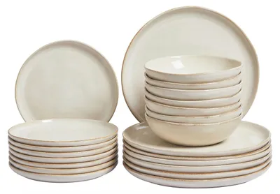 Produktbild von BELIANI Tafelservice Hellbeige Steinzeug Ton und Kaolin für 8 Personen 24-teilig Rund Handgefertigt Skandi Geschirr Set Essgeschirr Küche Esszimmer
