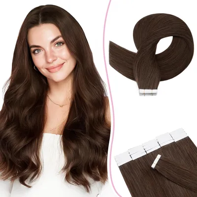 Produktbild von Pack von 20 Tape-in Echthaar-Extensions - Rotbraun 25 cm #04