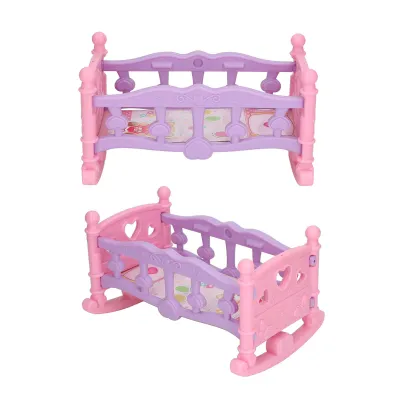 Image de Lit bébé pour maison de poupée à l'échelle 1:12, accessoire miniature sûr et mignon, lit enfant pour maison de poupée pour chambre à coucher L