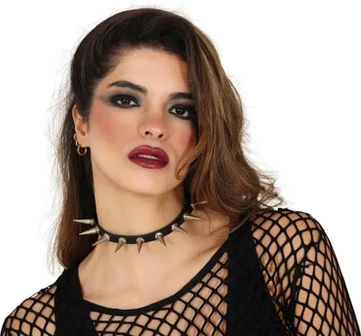 Image de Rock Punk Rivets Collier Carnaval Sado Look Accessoire Mode Noir Pointes Goth Grunge Dominance Expression Fashion Festival Bijoux, Couleur : Noir / Argent