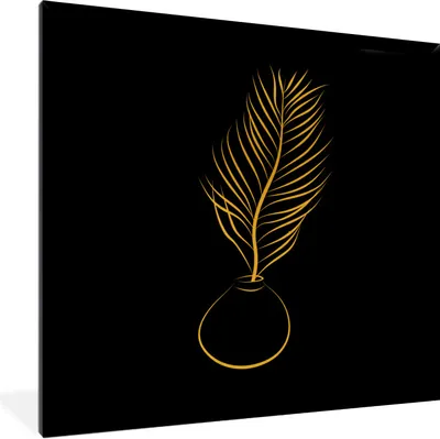 Produktbild von MuchoWow® Gerahmtes Poster Pflanze - Gold - Schwarz - Strichzeichnung 40x40 cm - Poster mit Schwarzem Bilderrahmen Wandposter Rahmen Foto Bilder - Mit Rahmen - Wanddekoration Schlafzimmer
