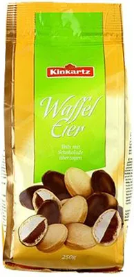 Produktbild von Kinkartz Waffeleier teilschokoliert Zartbitter doppelt gefüllt 250g