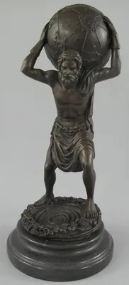 Produktbild von Casa Padrino Jugendstil Bronze Skulptur Mann mit Kugel Bronzefarben / Schwarz 15 x 15 x H. 33 cm - Bronzefigur - Dekofigur - Schreibtisch Deko Accessoires