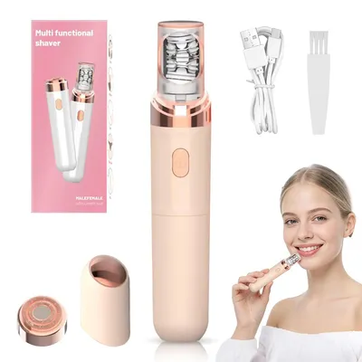 Produktbild von Damen Haarentferner, 2-in-1 Gesichtshaartrimmer, mit LED Licht, schmerzfreie präzise Rasur für Gesicht, Lippen, Kinn und Augenbrauen, pfirsichfarben