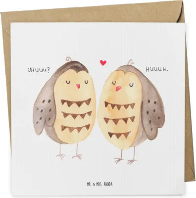 Produktbild von Mr. & Mrs. Panda doppelkarte Eulen Liebe - Weiß - Geschenk, glücklich, faltkarte, Freund, Grußkarte, Hochzeit Spruch, Owl, Eule, Glückwunschkarte, anlasskarte, Klappkarte