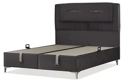Produktbild von Braunes Bett aus Holz mit modernem Design und eleganter Optik