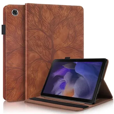 Immagine prodotto di Per Samsung Galaxy Tab A9 Modello di albero Custodia in Pelle finta Custodia Cover Marrone