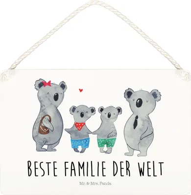 Produktbild von Mr. & Mrs. Panda Dekoschild Koala Familie zwei DIN A5 - Weiß - Geschenk, holzbild, Holzschild, Schild, Koalabär, sprüche, wandtafel, Muttertag, Türschild