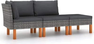 Produktbild von 3-tlg. Garten-Lounge-Set Poly Rattan und Massivholz Eukalyptus