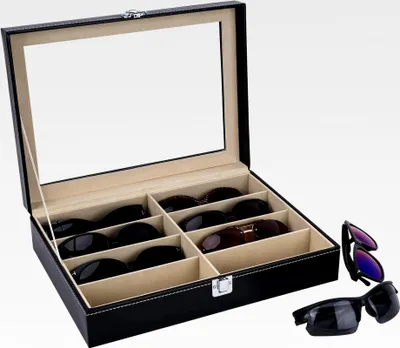 Produktbild von Brillenbox aus Kunstleder zur Aufbewahrung von 8 Brillen, Schwarz