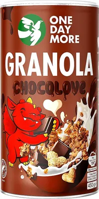 Produktbild von OneDayMore | Schoko Granola mit Honig 450g | Knuspermüsli für Kinder mit Schoko Herzen Frühstück