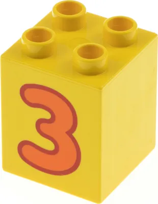 Produktbild von 1x Lego Duplo Bau Stein 2x2x2 gelb bedruckt Zahl 3 orange Set 45008 31110pb075