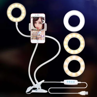 Produktbild von Fotostudio Selfie LED-Ringlicht mit Handyhalter, Weiß