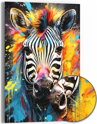 Produktbild von DEQOART Hybrid Leinwand Bild 60x90 cm 'Zebrafarbentanz' Wandbild Glas flach modern