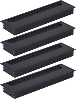 Produktbild von HOOZ 4x Kabeldurchführung Schreibtisch, 280mm Aluminium Kabeldurchlass mit Bürstendichtung, Kabeldurchführung Tisch für Tisch Büro Arbeitsplatten, Kabelkanal für Möbel und Schreibtisch (Rechteckig)