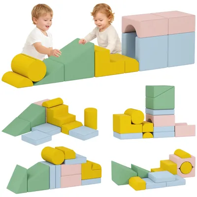 Produktbild von Softbaustein-Set für Kinder, 12-teiliges Stoffblock-Set, Schaumstoff, Cordbezug, waschbar, Pastellbunt