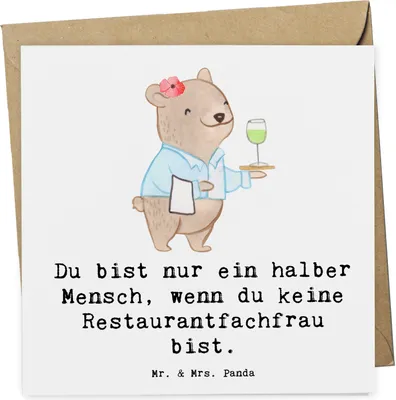 Produktbild von Mr. & Mrs. Panda Glückwunschkarte Restaurantfachfrau Herz - Weiß - Geschenk, Klappkarte, faltkarte, doppelkarte, Grußkarte, anlasskarte