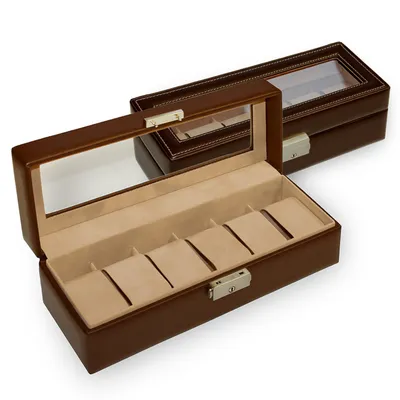 Produktbild von Sacher Uhrenetui Uhrenkasten NEW CLASSIC braun für 6 Uhren abschließbar Fenster