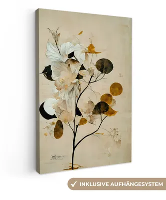 Produktbild von MuchoWow® - Leinwandbilder - Blumen - Blätter - Baum - Pastell, Wandbild, Wanddeko Bilder Wohnzimmer, 80x120cm