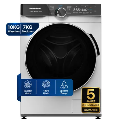 Produktbild von Heinner HWDM-M1014IVKB, Frontlader, Freistehend, Weiß, Links, Schwarz, Drehregler, Berührung