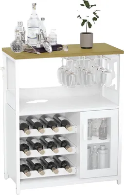 Productafbeelding van Industriële dressoir, buffetkast of vitrinekast met wijnrek – metaal en MDF – kast voor keuken en woonkamer – wit