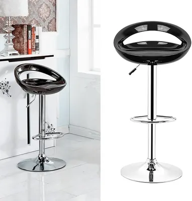 Productafbeelding van Set van 2 keukenstoelen, in hoogte verstelbaar, 81-101 cm, barkrukken, zitvlak 43 x 43 x 26 cm, ABS-kunststof, hoge stoel met lendensteun en voetsteun (zwart)