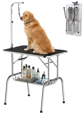 Zdjęcie produktu dla Aluminium trimtafel dierenverzorging scheertafel met korf in hoogte verstelbaar zwart