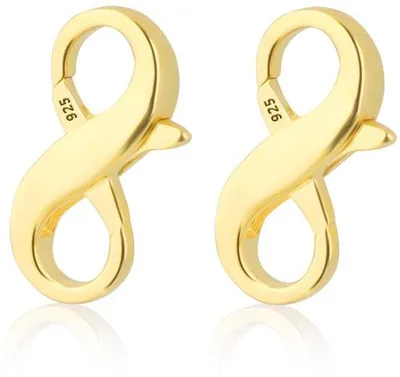 Productafbeelding van Zilveren karabijnsluitingen, dubbele opening, set van 2. Gecoat met goud om verkleuring te voorkomen. Geschikt voor sieraden, doe-het-zelf projecten en sieradenonderdelen. Set van sieradenonderdelen