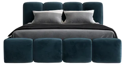 Produktbild von Polsterbett MOND mit Bettkasten und Metallgestell 180 x 200 cm. Modernes Doppelbett mit Stauraum, mit Matratze. Farbe: Dunkelblau