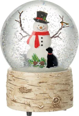 Produktbild von Famanu Weihnachts-Szene Schneekugel mit Katze, Hund, Rotkehlchen und Schneemann - Festliche Winterdekoration