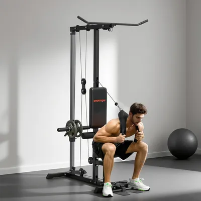 Produktbild von SUGIFT Kraftstation Ruderzüge, Latzugstation Kabelzug Heimtraining, Stahl Kunstleder, Schwarz  |  4-fach verstellbar  |  bis 50 kg  |  140x108x197 cm