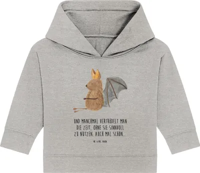 Produktbild von Mr. & Mrs. Panda Organic Baby Hoodie Fledermaus Sitzen 12. - 18. Monat - Heather Grey - Geschenk, Lustige Sprüche, Motivation, Kapuzenshirt, Entspannen, Fledermäuse