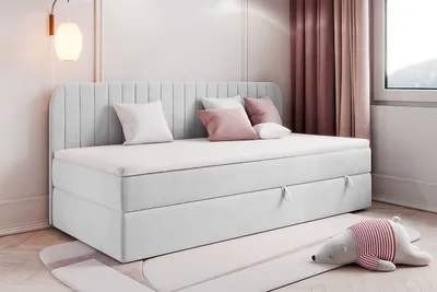 Produktbild von Jugendbett 100x200 cm MACIUS mit Bettkasten und Bonellfederkernmatratze, grau