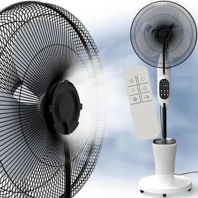 Immagine prodotto di Ventilatore con raffreddamento ad acqua, ventilatore da pavimento silenzioso con potenza di 75 Watt, tre livelli di velocità, umidificazione dell'aria, telecomando, funzione di rotazione