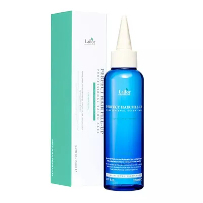A product shot of a bottle of hair treatment next to its packaging.