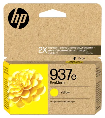 Zdjęcie produktu dla HP Oryginalny żółty tusz 937e EvoMore, Wysoka (XL) wydajność, Żółty, 1 szt., 1650 stron(y), Jednopak