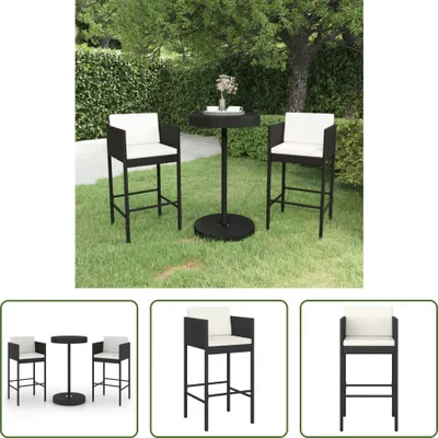 Produktbild von The Living Store 3-tlg. Gartenbar-Set mit Kissen Poly Rattan Schwarz