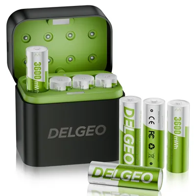 Produktbild von Nabíjacie lítiové batérie AA 8x s rýchlonabíjačkou 2,5H, lítiové batérie AA 1,5 V 1000 mAH s vysokou kapacitou, 2000 nabíjacích cyklov Delgeo