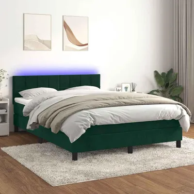 Obrázok produktu pre vidaXL Boxspring posteľ s matracom a LED diódou Tmavo zelená 140x200 cm Velvet