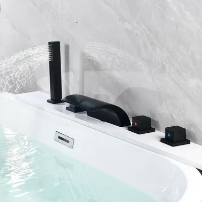 Obrázek produktu pro 1/2" pětiotvorová moderní mosazná vanová baterie s výsuvnou ruční sprchou 3 barvy LED vodovodní kohoutek Jednopáková sprchová baterie se sprchovou hlavicí (černá)