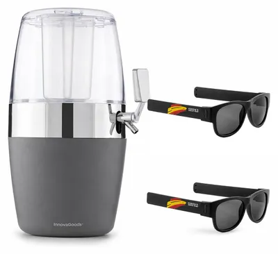 Immagine prodotto di Confezione con distributore-raffreddatore per birra InnovaGoods e 2 occhiali da sole pieghevoli Sunfold Spain Black