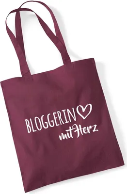 Produktbild von Huuraa Jutebeutel Bloggerin mit Herz 10 Liter Burgundy Baumwolle Tasche Geschenkidee