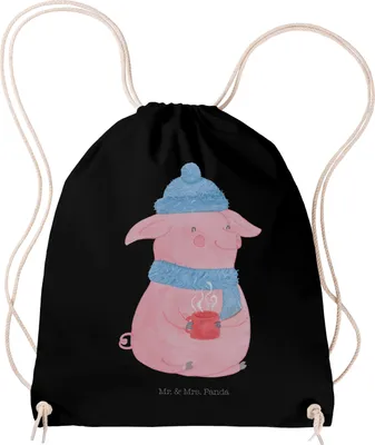 Produktbild von Mr. & Mrs. Panda Turnbeutel Schwein Glühwein - Schwarz - Geschenk, Jutebeutel, Beutel, stoffbeutel kordel, wander rucksack, Punsch, sporttasche klein, Weihnachtsmarkt